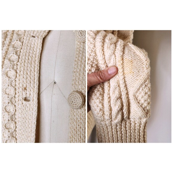 Chunky Cable Hand Knitted WOOL Sweater Cardigan w/Pockets Fisherman Ireland XS S - Picture 10 of 10